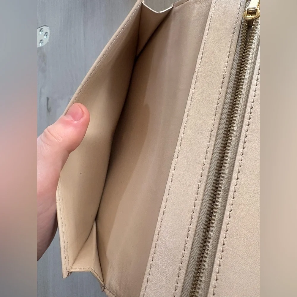 Celine Strap Continental  grained Calfskin  Wallet,Beige / Light Taupe - Picture 5 of 15